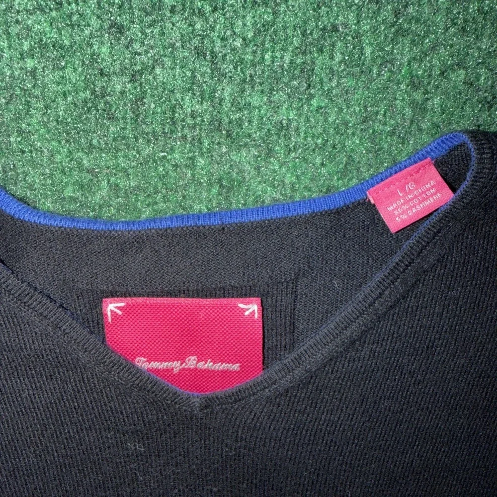 Tommy Bahama V Neck Black Cotton/Cashmere Blend Pullover Sweater Size Large R3